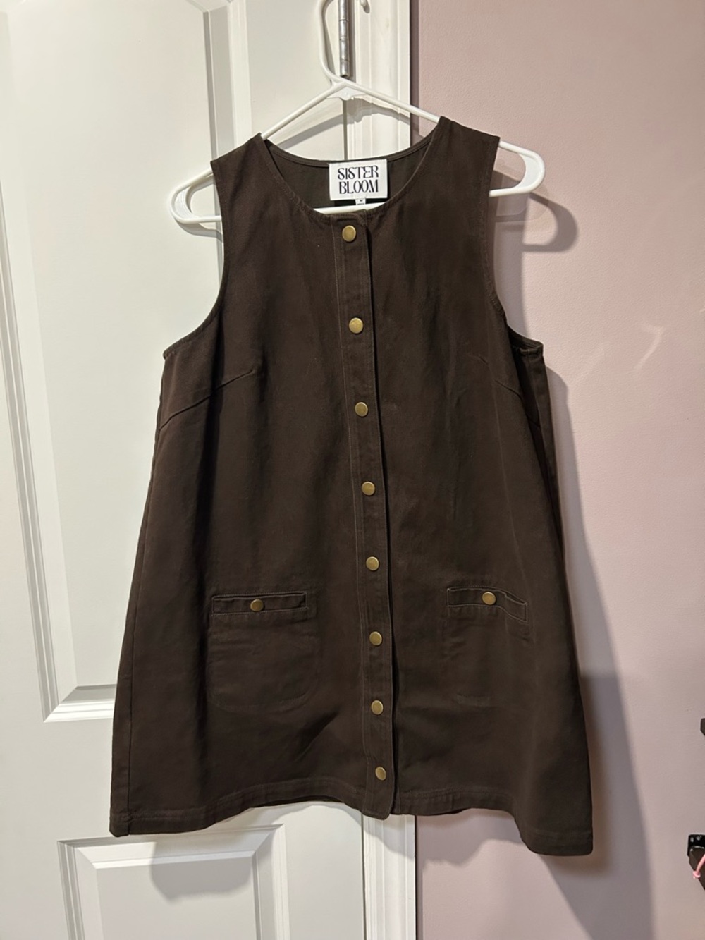 Sister Bloom Brown Button-Front Sleeveless Shift Dress